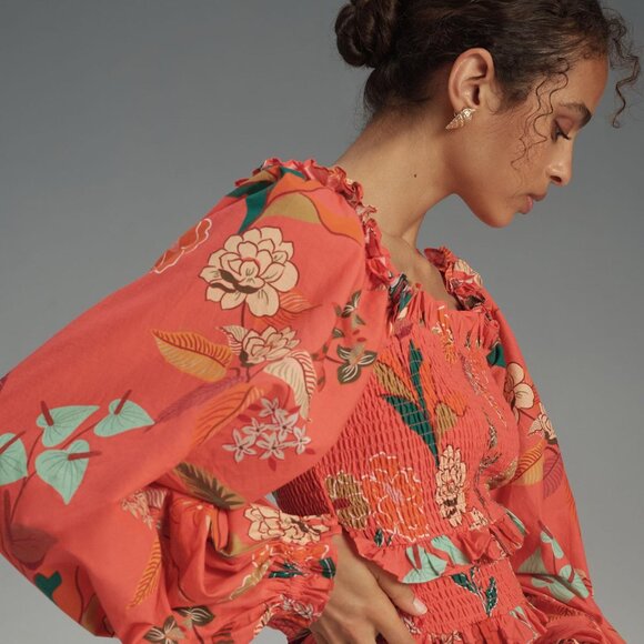 FARM RIO x ANTHROPOLOGIE Smocked Ruffle Floral Mini Dress NWT - Picture 2 of 12